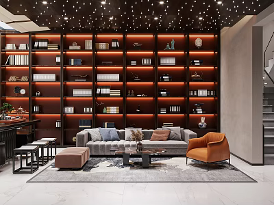 Modern Home Theater Room With Shelves Sofas And Star Ceiling 3d model