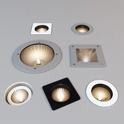 Various Modern Downlights and Spotlights with Different Shapes and Colors for Indoor Lighting 3d model