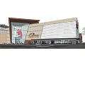 Modern Commercial Street With Glass Facade Multi Storey Shops And Trees