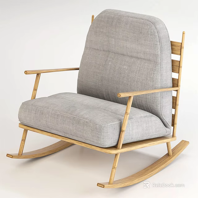 Cozy Gray Fabric Rocking Chair with Light Wooden Frame for Comfortable Relaxation 3d model 