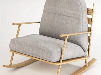 Cozy Gray Fabric Rocking Chair with Light Wooden Frame for Comfortable Relaxation 3d model