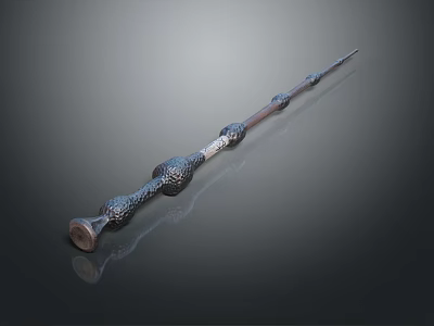 Decorative Magic Wand Weapon With Intricate Carved Design And Wooden Handle 3d model