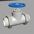 Silver Metal Pipe Featuring Blue Valve Handle And Threaded End Connections