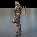 Game Movie Warrior Character In Spiked Gold Black Red Intricate Armor Design