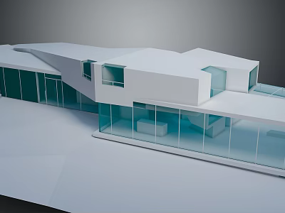 Future Architecture Design With White Geometric Exterior Glass Curtain Walls And Open Layout 3d model