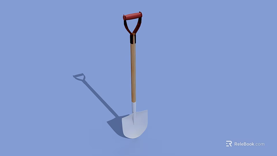 Durable Hardware Tool Garden Shovel With Wooden Handle Red Grip And White Blade 3d model 
