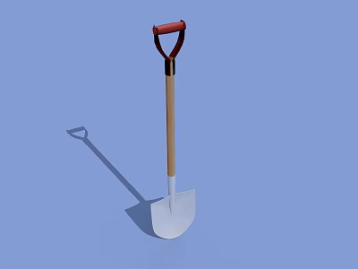 Durable Hardware Tool Garden Shovel With Wooden Handle Red Grip And White Blade 3d model