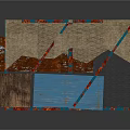 Fence 3D Model With Layered Structure Brown Top Layer Blue Panels Red Supports Metal Grid