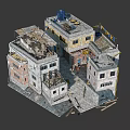 3D Model of Dilapidated Urban Buildings with Staircases Damaged Roofs and Mixed Structures