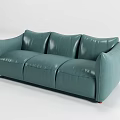 Modern Teal Leather Three Seater Sofa With Rounded Arms And Smooth Surface 3d model