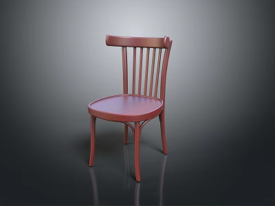 Classic Red Wooden Dining Chair With Vertical Slat Back And Smooth Seat Design 3d model