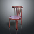 Classic Red Wooden Dining Chair With Vertical Slat Back And Smooth Seat Design