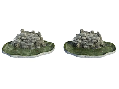 Outdoor Garden Ornaments With Decorative Stone Stacked Structures And Green Bases 3d model