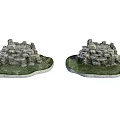 Outdoor Garden Ornaments With Decorative Stone Stacked Structures And Green Bases