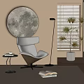 Modern Leisure Chair Living Room With Round Wall Decor Floor Lamp And Green Plant