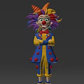 Clown Character With Colorful Hair Red Nose And Blue Yellow Polka Dot Outfit Arms Crossed