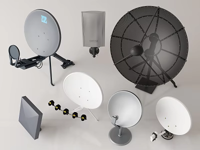 Various Satellite Dishes and Communication Antennas With Diverse Designs 3d model