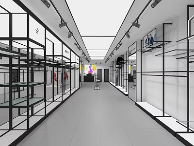 Modern Clothing Store Interior With Open Layout Display Racks And Lighting Fixtures 3d model