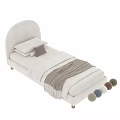 Upholstered Kids Bed With Arched Headboard Wooden Legs Soft Pillows And Cozy Blanket