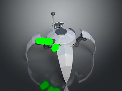 Game Movie Character Futuristic Mechanical Robot With Multiple White Legs Green Accents And Antenna 3d model