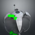 Game Movie Character Futuristic Mechanical Robot With Multiple White Legs Green Accents And Antenna