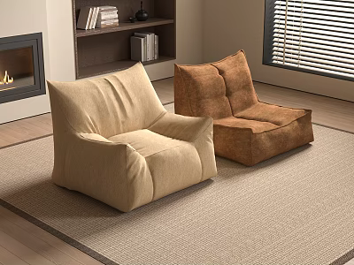 Soft Beige And Brown Bean Bag Chairs In Cozy Living Room On Rug 3d model