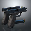 Two Black Pistols Displayed With Bullets And Grip Texture Details 3d model