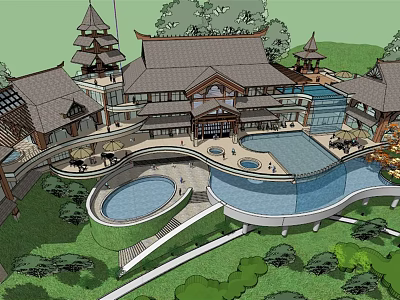 Traditional Chinese Architectural Complex With Courtyard Ponds And Classic Roof Structures 3d model