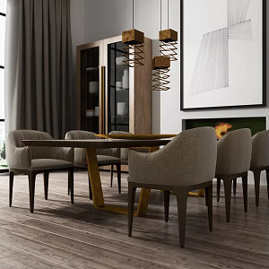 Nordic Dining Table and Chair Combination 3d model