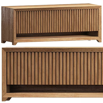 Modern Wooden Dresser Design With Vertical Slats And Natural Wood Finish 3d model