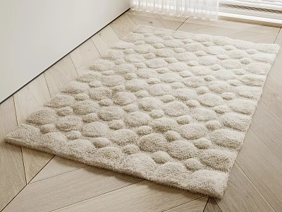 Soft Plush Square Rug With Textured Circular Patterns On Light Wooden Floor 3d model