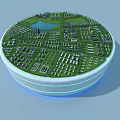Aerial Planning of Modern Urban Layout with Green Spaces Lake Roads and Buildings
