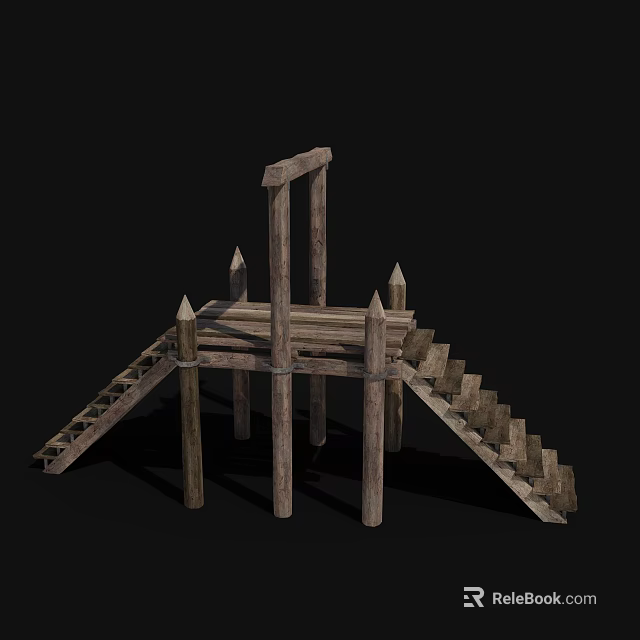 Ancient Historic Wooden Architecture Structure With Ladders And Pointed Spires 3d model 