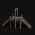 Ancient Historic Wooden Architecture Structure With Ladders And Pointed Spires 3d model
