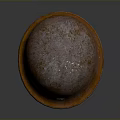 Vintage Rusted Steel Helmet With Yellow Star Against Gray Background