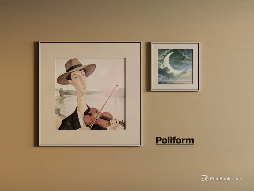 Portrait Painting Man in Hat Playing Violin with Moon Landscape Art on Wall by Poliform 3d model 