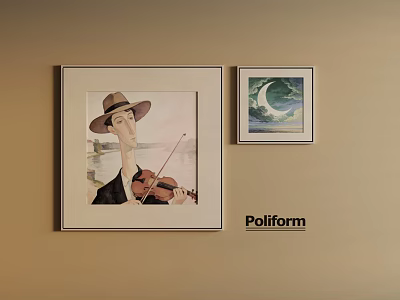Portrait Painting Man in Hat Playing Violin with Moon Landscape Art on Wall by Poliform 3d model