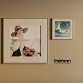 Portrait Painting Man in Hat Playing Violin with Moon Landscape Art on Wall by Poliform
