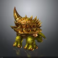 Mythical Spiked Creature Character With Decorative Orange Yellow Shell And Green Legs