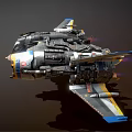 Futuristic Sci Fi Spaceship With Mechanical Engines Blue Yellow Accents And Detailed Structure