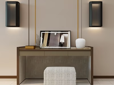 Modern Dressing Table With Black Wall Lamps Decorative Mirror And Upholstered Stool 3d model