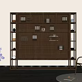 Modern Minimalist Wooden Decorative Cabinet With Vertical Slat Design Open Shelves And Small Ornaments