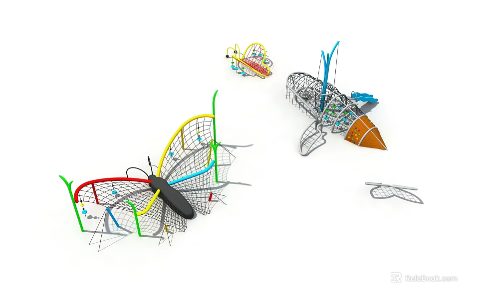 Colorful Butterfly Shaped Playground Climbing Net Structures With Frames 3d model