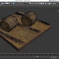 Two Round Hay Bales Placed On Square Wooden Base With Dry Straw