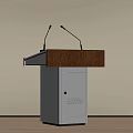 Modern Podium With Wooden Top White Cabinet And Microphones For Presentations