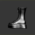 Stylish Black Leather Lace Up Boots With Side Zipper And Platform Sole Design