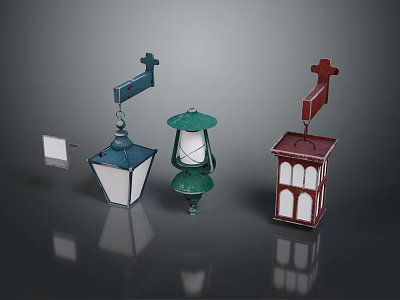 Vintage Style Lighting Fixture Combination With Blue Green Red And White Lantern Shaped Designs 3d model