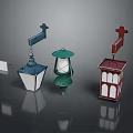 Vintage Style Lighting Fixture Combination With Blue Green Red And White Lantern Shaped Designs