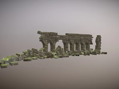 Ancient Ruins Structure With Weathered Stone Arches And Scattered Stone Blocks 3d model