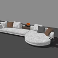 White Sectional Sofa with Brown Grey White Cushions and Side Table with Orange Decor 3d model